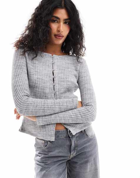 ASOS DESIGN knit look cardigan in grey marl - view 1
