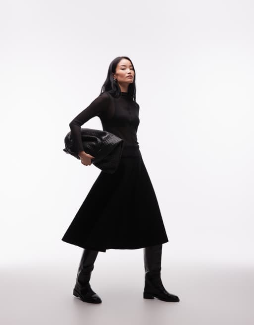 ASOS DESIGN knit-look funnel neck long sleeve top in black, 3 of 4