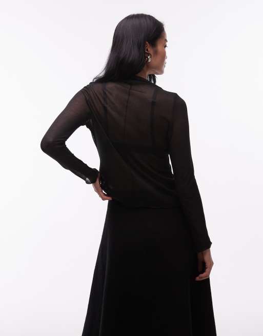 ASOS DESIGN knit-look funnel neck long sleeve top in black, 4 of 4
