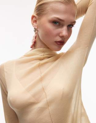 Asos Design Knit-look Funnel Neck Second Skin Long Sleeve Top In Yellow