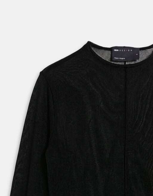 ASOS DESIGN knit look long sleeve top with seam detail in black, 8 of 8