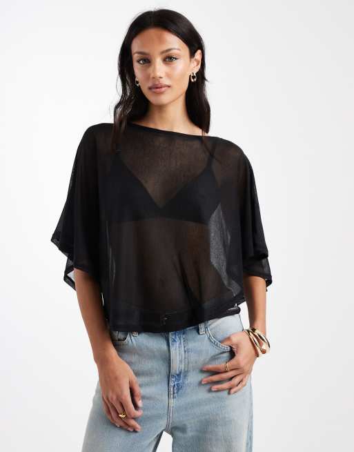 ASOS DESIGN knit-look semi sheer cape in black