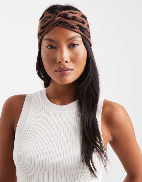 ASOS DESIGN knit loop up headband in leopard design - view 1