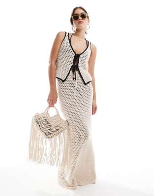 knit maxi beach skirt in cream-White