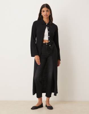 Asos Design Knit Maxi Cardigan With Angel Sleeve In Black