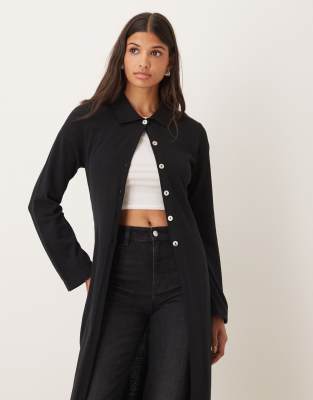 Asos Design Knit Maxi Cardigan With Angel Sleeve In Black