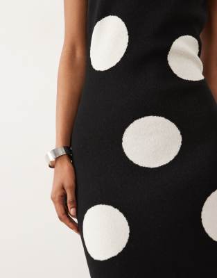 black polka dot bodycon dress Samantha Spotted Bodycon Midi Dress Black / L (8-10)
