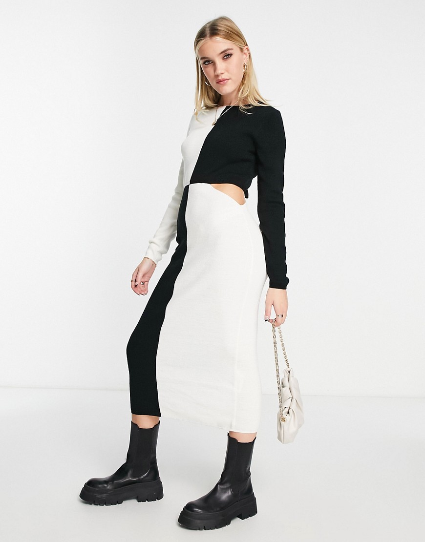 Asos Design Cutout Long Sleeve Maxi Sweater Dress In Multi