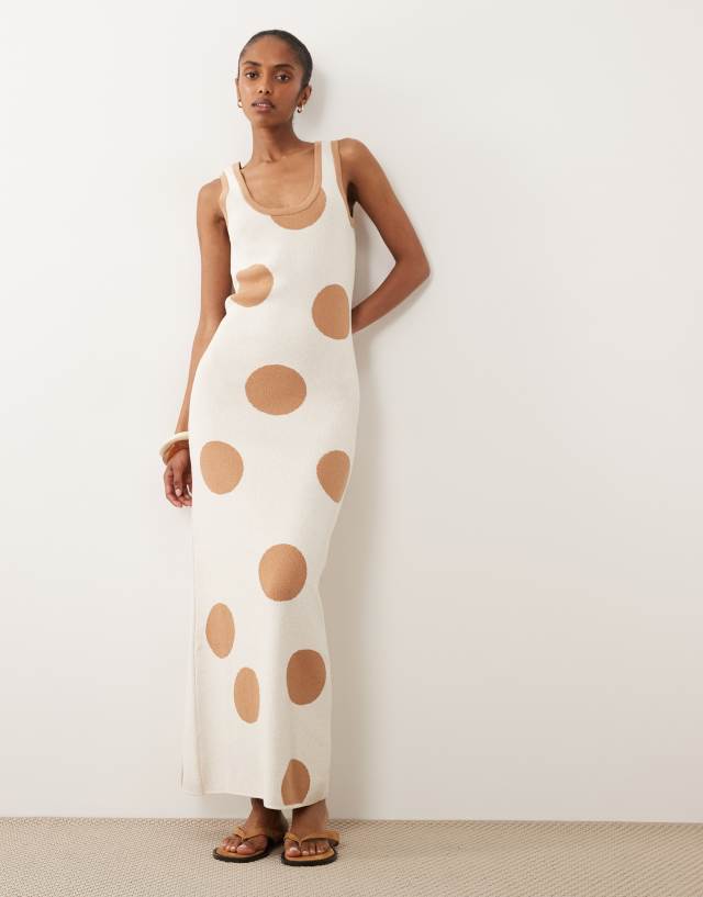 ASOS DESIGN knit maxi dress in ecru polka dot | ASOS
