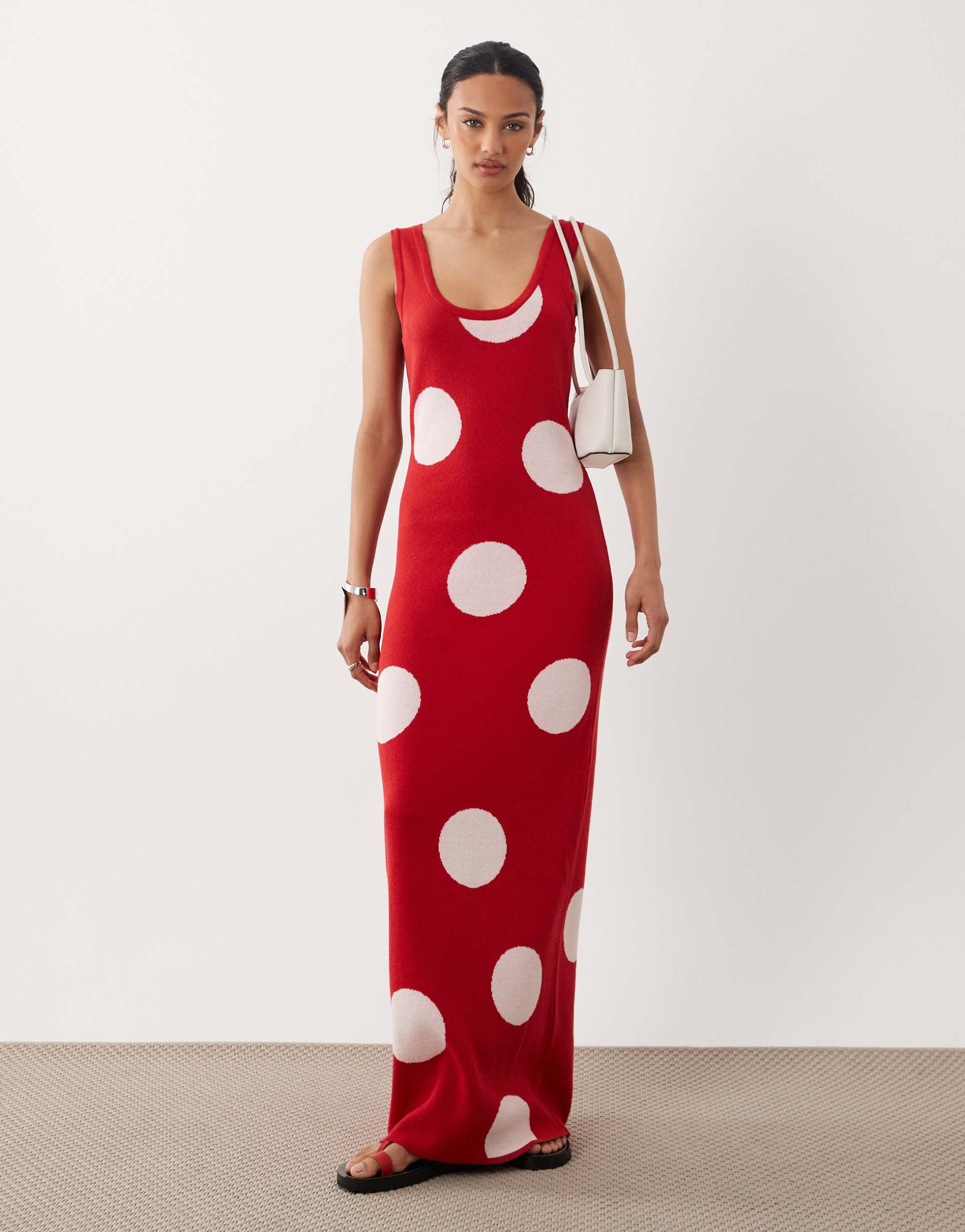 asos design knit maxi dress in red polka dot