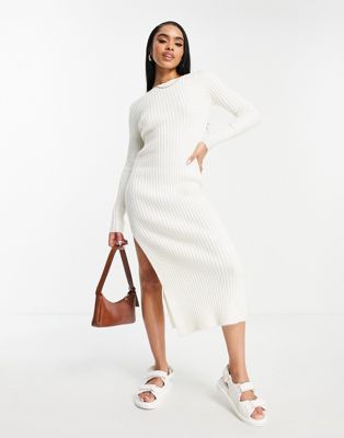 ASOS DESIGN knit maxi dress with asymmetric lace-up back detail in cream