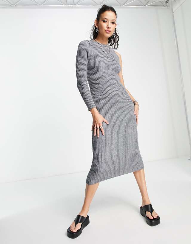 ASOS DESIGN knit maxi dress with one shoulder in gray