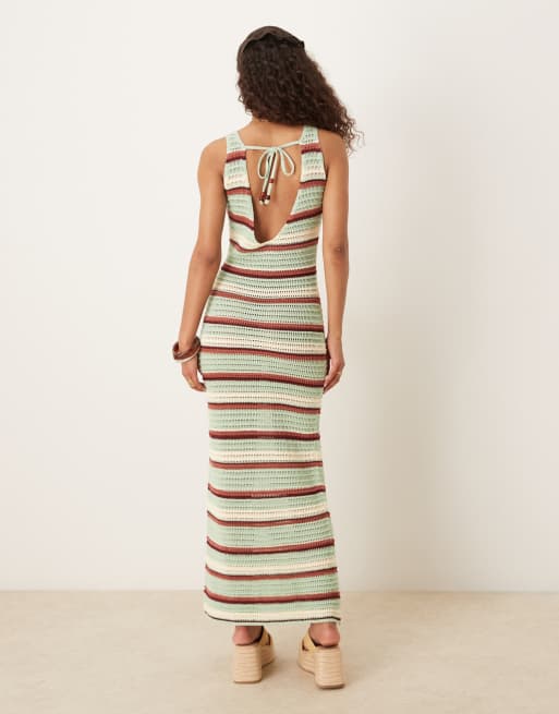 asos long knitted dress ASOS DESIGN knitted midi dress with bardot wrap detail in stone