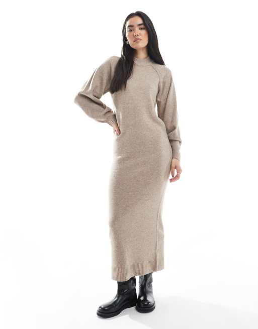 ASOS DESIGN knit maxi dress with raglan detailing in mushroom
