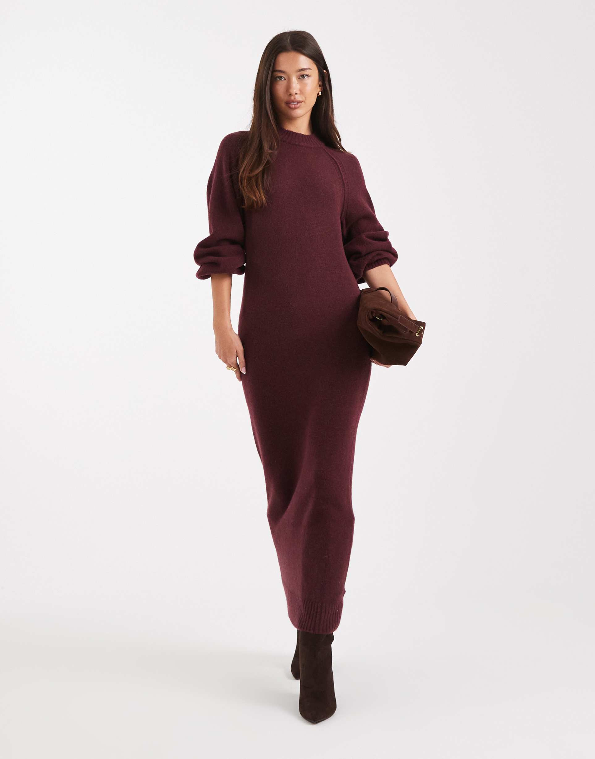 asos design knit maxi dress with raglan detailing in plum