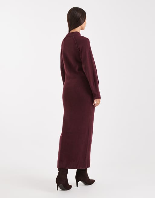 ASOS DESIGN knit maxi dress with raglan detailing in plum