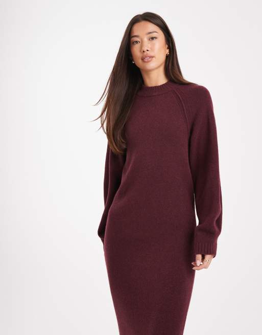 ASOS DESIGN knit maxi dress with raglan detailing in plum