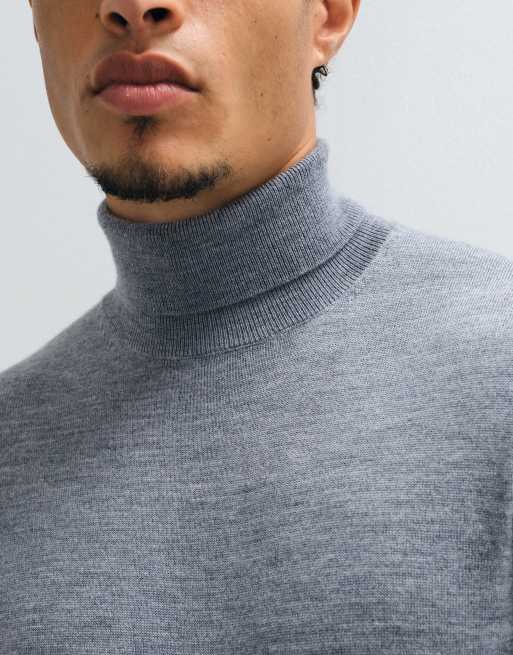 ASOS DESIGN knit merino wool turtleneck sweater in gray, 4 of 5