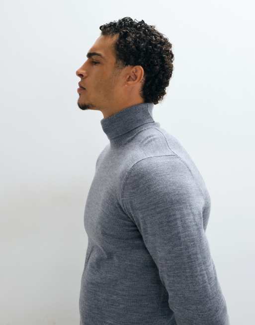 ASOS DESIGN knit merino wool turtleneck sweater in gray, 5 of 5