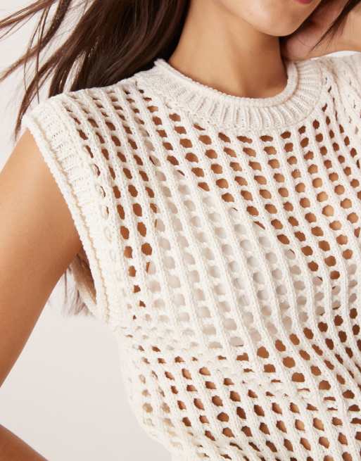 ASOS DESIGN knit mesh stitch tank top in white, 4 of 4