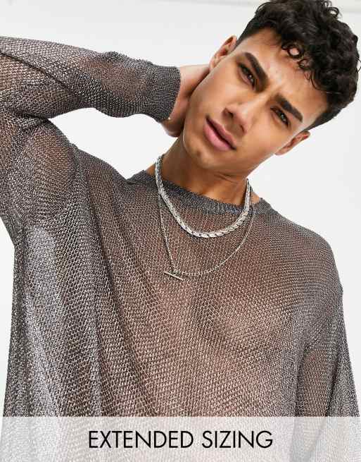 ASOS DESIGN knit mesh T-shirt in brown