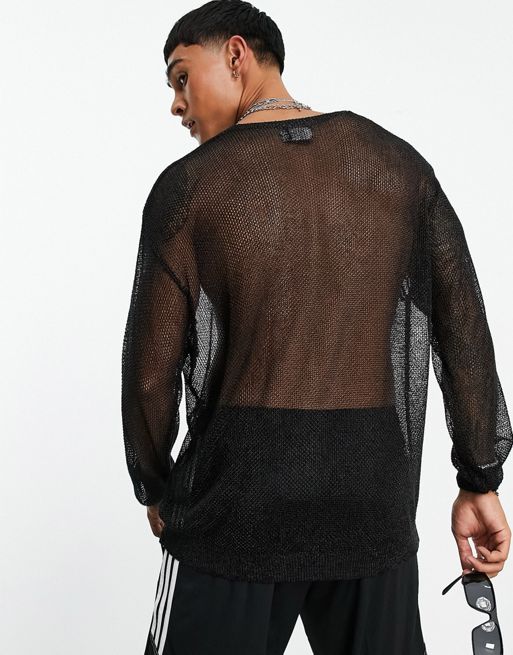 ASOS DESIGN long sleeve t-shirt in metallic mesh