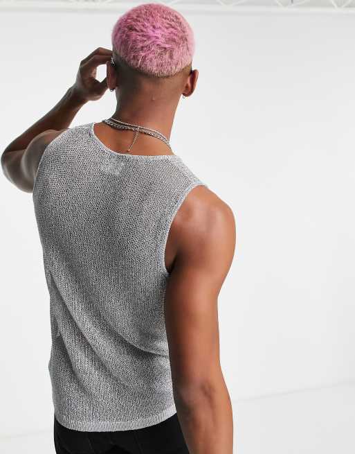 ASOS DESIGN cable knit tank top in silver metallic yarn