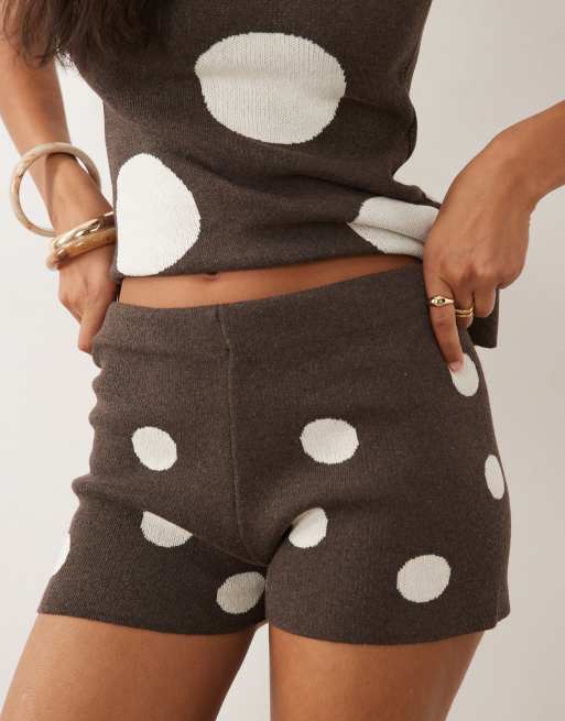 ASOS DESIGN knit micro shorts in brown polka dot - part of a set, 4 of 5