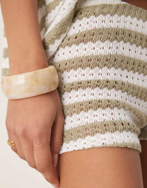 ASOS DESIGN knit micro shorts in khaki and white stripe - part of a set, 4 of 5