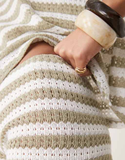 ASOS DESIGN knit micro shorts in olive and cream stripe - part of a set, 4 of 5