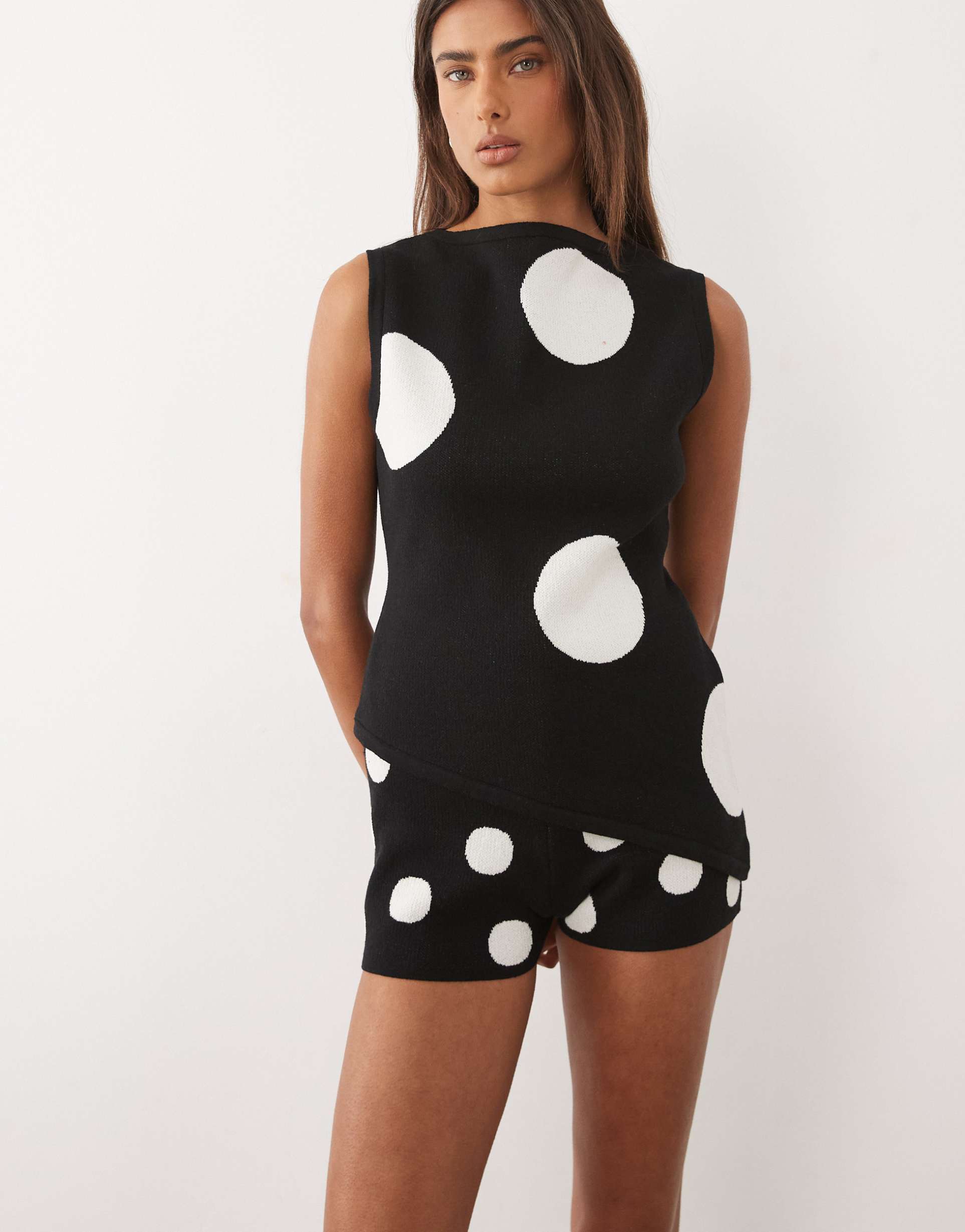 asos design knit micro shorts in polka dots - part of a set