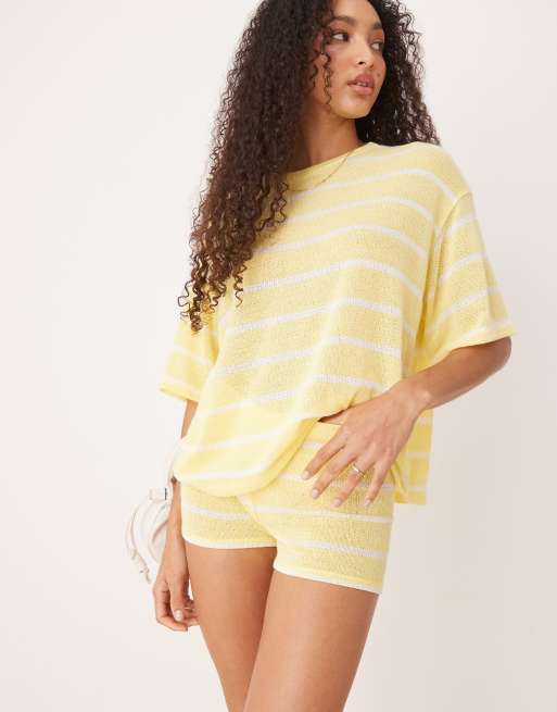 ASOS DESIGN knit micro shorts in yellow and white stripe - part of a set, 3 of 5