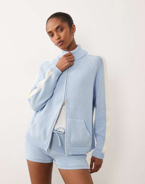ASOS DESIGN knit micro track jacket and shorts set in blue stripe - view 1