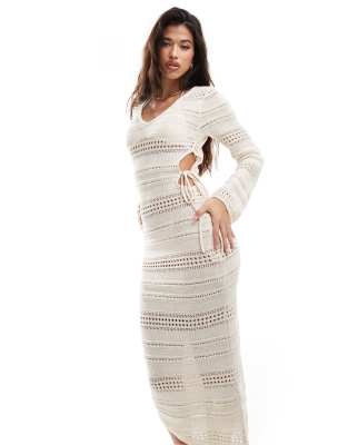 knit midaxi dress in open stitch with cut-out detail-White