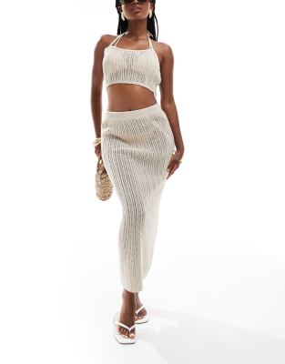 knit midaxi skirt in stitch in cream - part of a set-White