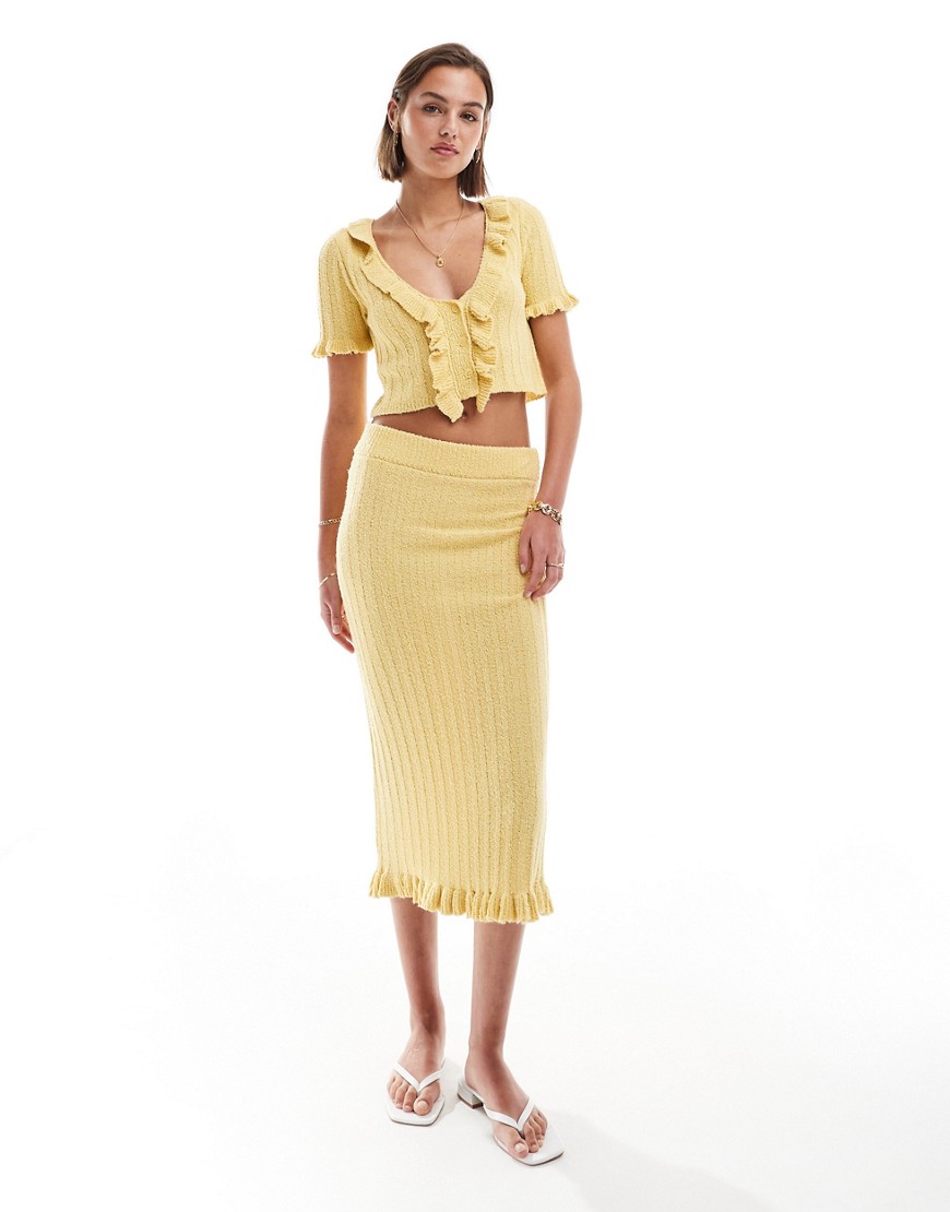 Asos Design Knit Midaxi Skirt With Frill In Yellow - Part Of A Set