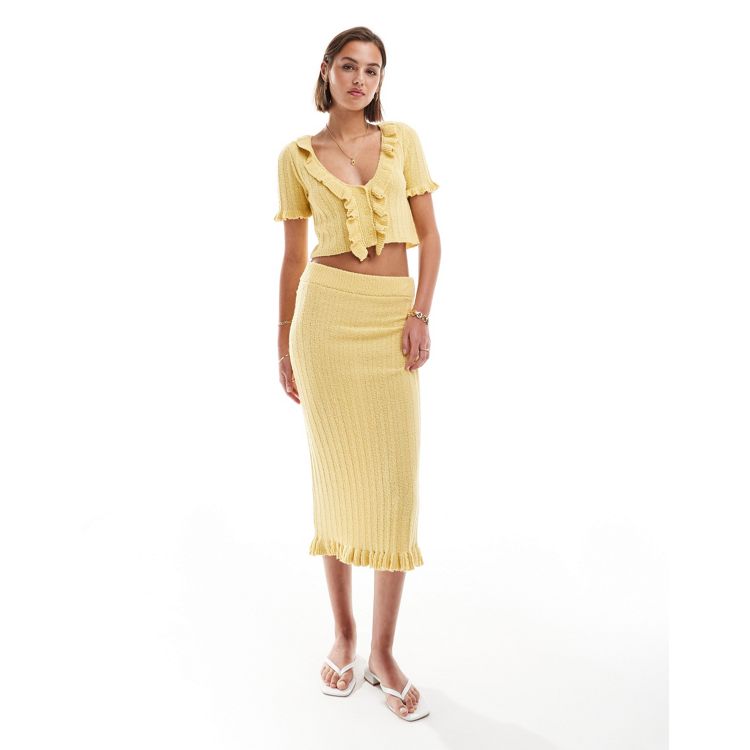 ASOS DESIGN knit midaxi skirt with frill in yellow - part of a set 