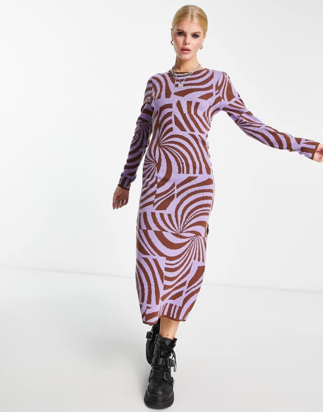 ASOS DESIGN knit midi dress in abstract swirl pattern in multi