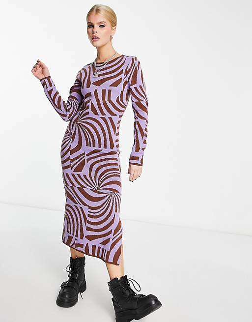 ASOS DESIGN knit midi dress in abstract swirl pattern in multi