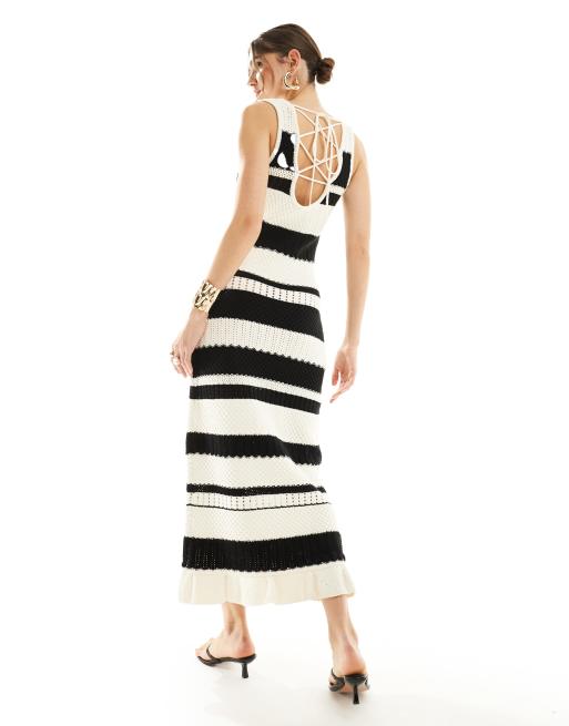 ASOS DESIGN knit midi dress in stitch detail in stripe, 2 of 4