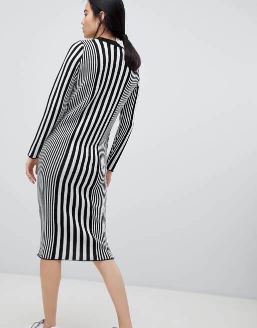 Vertical striped outlet midi dress