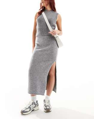 Asos Design Knit Midi Skirt In Gray