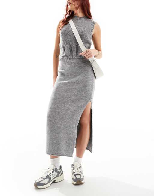 ASOS DESIGN knit midi skirt in gray