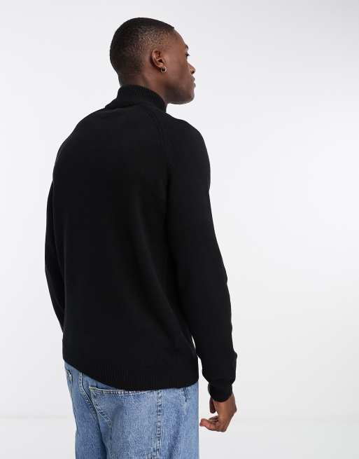 ASOS DESIGN midweight half zip cotton sweater in black