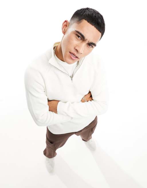 ASOS DESIGN knit midweight cotton 1/4 zip sweater in white