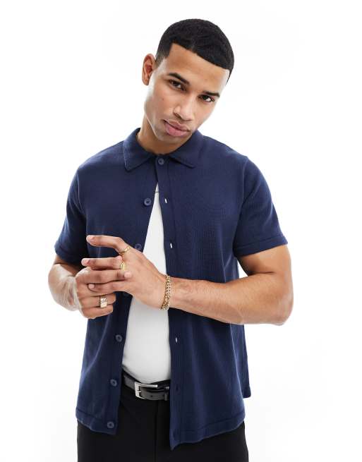 FhyzicsShops DESIGN knit midweight cotton button up polo in navy