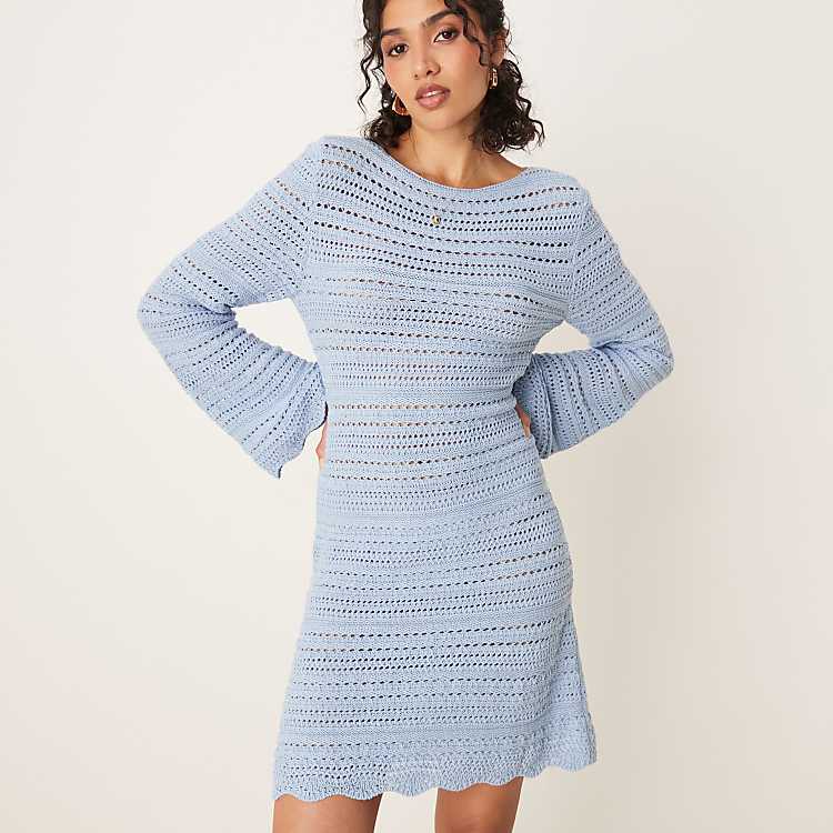 ASOS DESIGN knit mini dress with flared sleeves in light ASOS DESIGN knit mini dress with flared sleeves in light