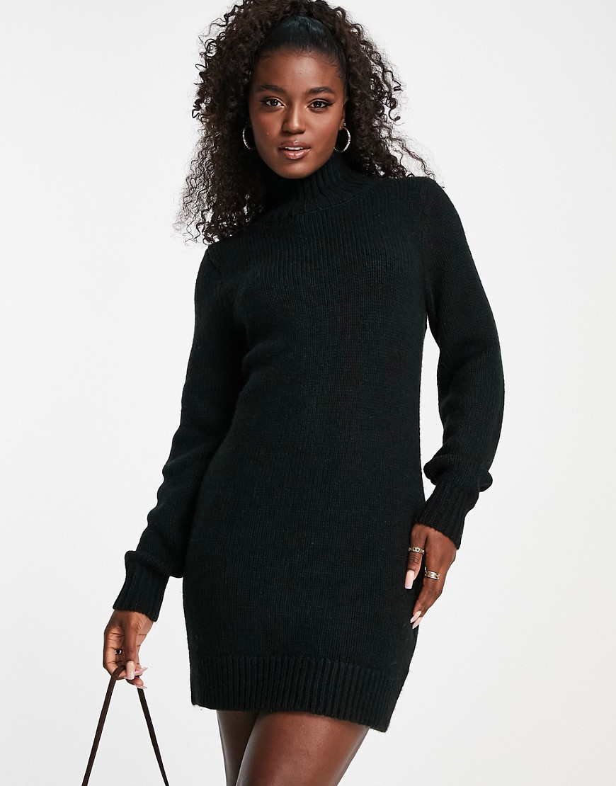ASOS DESIGN knit mini dress with high neck in black