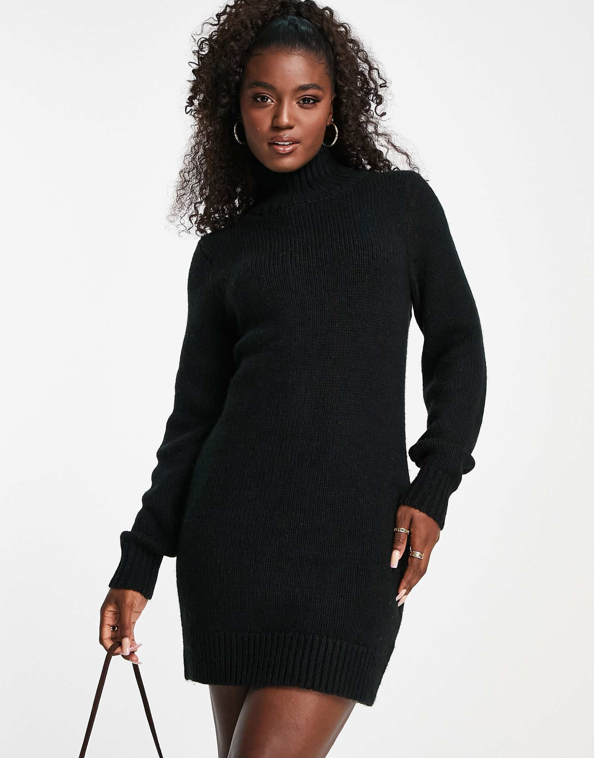 asos design knit mini dress with high neck in black