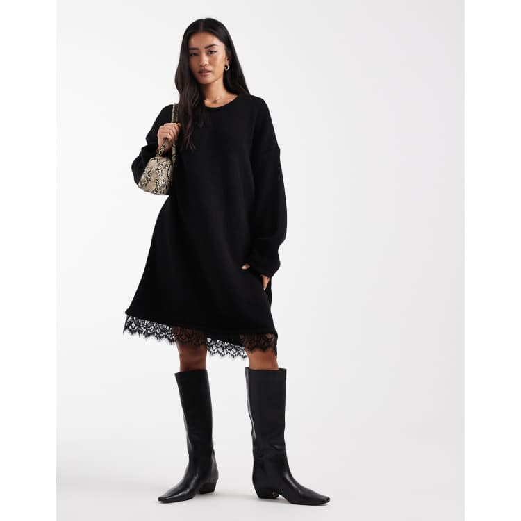 knee length dresses for ladies Lace Detail Sweater Dress main image 1